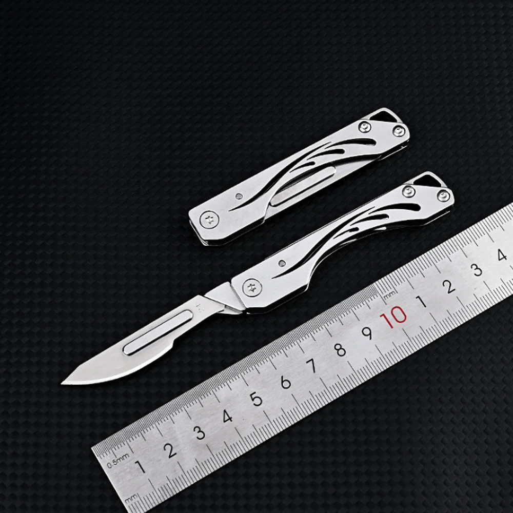 Mini Bottle Opener Scalpel Stainless Steel  Folding Knife Outdoor Survival Camping Portable EDC Tool 10 Blade Free