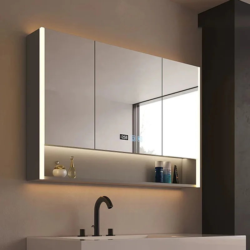 Luxury Modern Bathroom Cabinet Wooden Decorations Display Makeup Shelves Cupboard Mirror Organizer Gabinete Salon Furniture view 3
