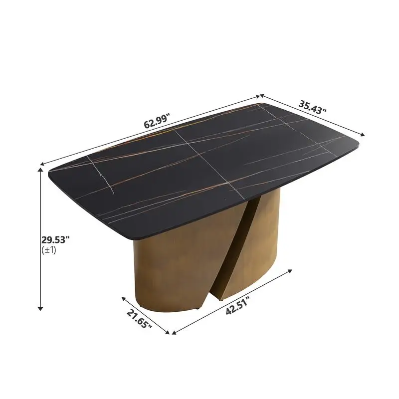 طاولة طعام حديثة من الحجر الاصطناعي المنحني باللون الأسود مع أرجل حديدية برونزية - مقاعد تتسع لـ 6-8 أشخاص #5