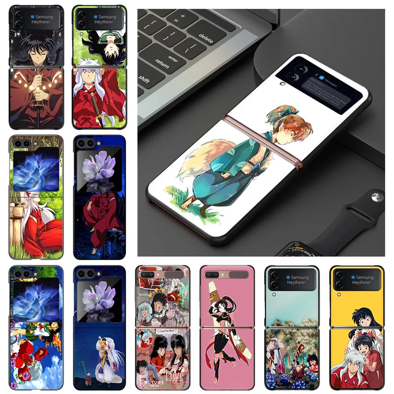 Black Matte Anti-Drop Phone Case For Samsung ZFlip6 5G ZFlip5 ZFlip4 Hard Galaxy Z Flip 3 4 5 6 Inuyasha Sesshomaru Anime Cover