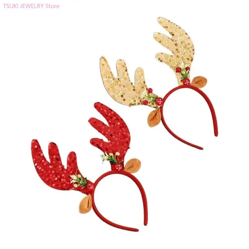 

62KE повязка на голову в форме рождественских рогов с блестками для детских выступлений на фестивале и вечеринке