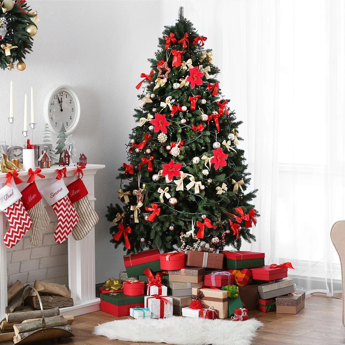 

24 Pcs Greenery Christmas Flower Decoration Floral Tree Cloth Flash Flocked Props