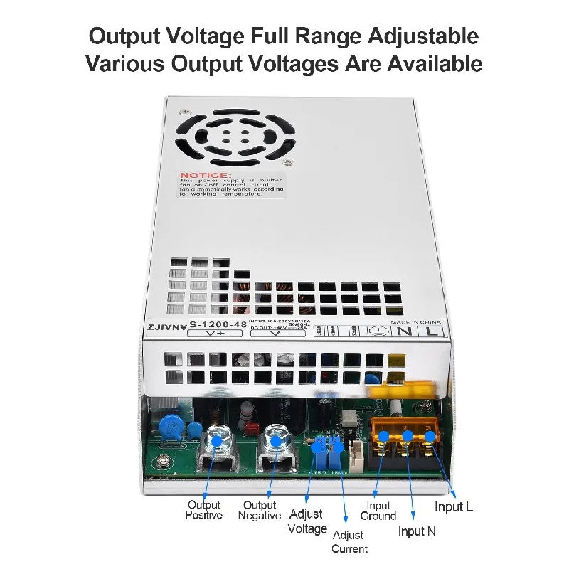 1200W Switching Power Supply AC 110V/220V to 12~220VDC Converter with Full-Range Adjustable Voltage & Current for PLC MS-1200