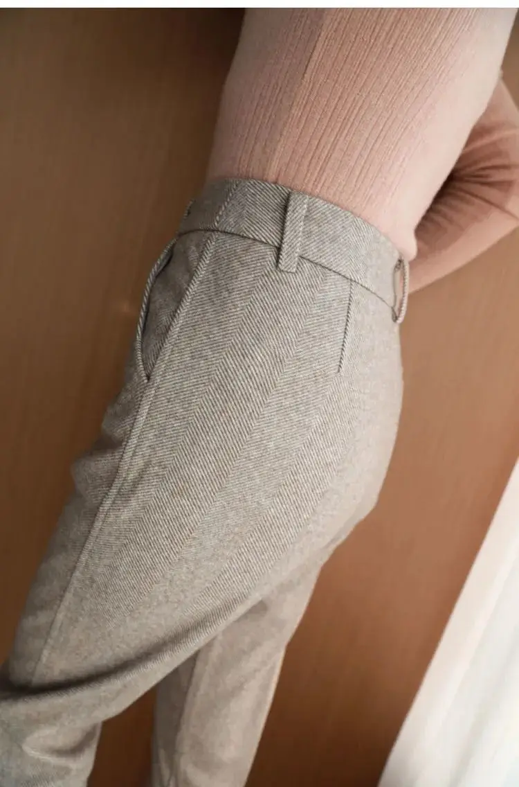 Wool Woolen Harem Trousers Women's Autumn and Winter New High Waist Slimming Ankle-Tied Suit Pants Loose Casual Cigarette Pants