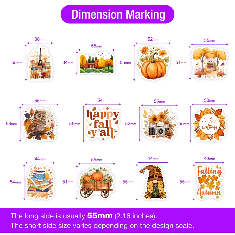 Lovely Fall Autumn Illustration Stickers DIY Gift Vinyl Waterproof Decals for Scrapbook Diary Junk Journals Laptop Phone Bottle view 5