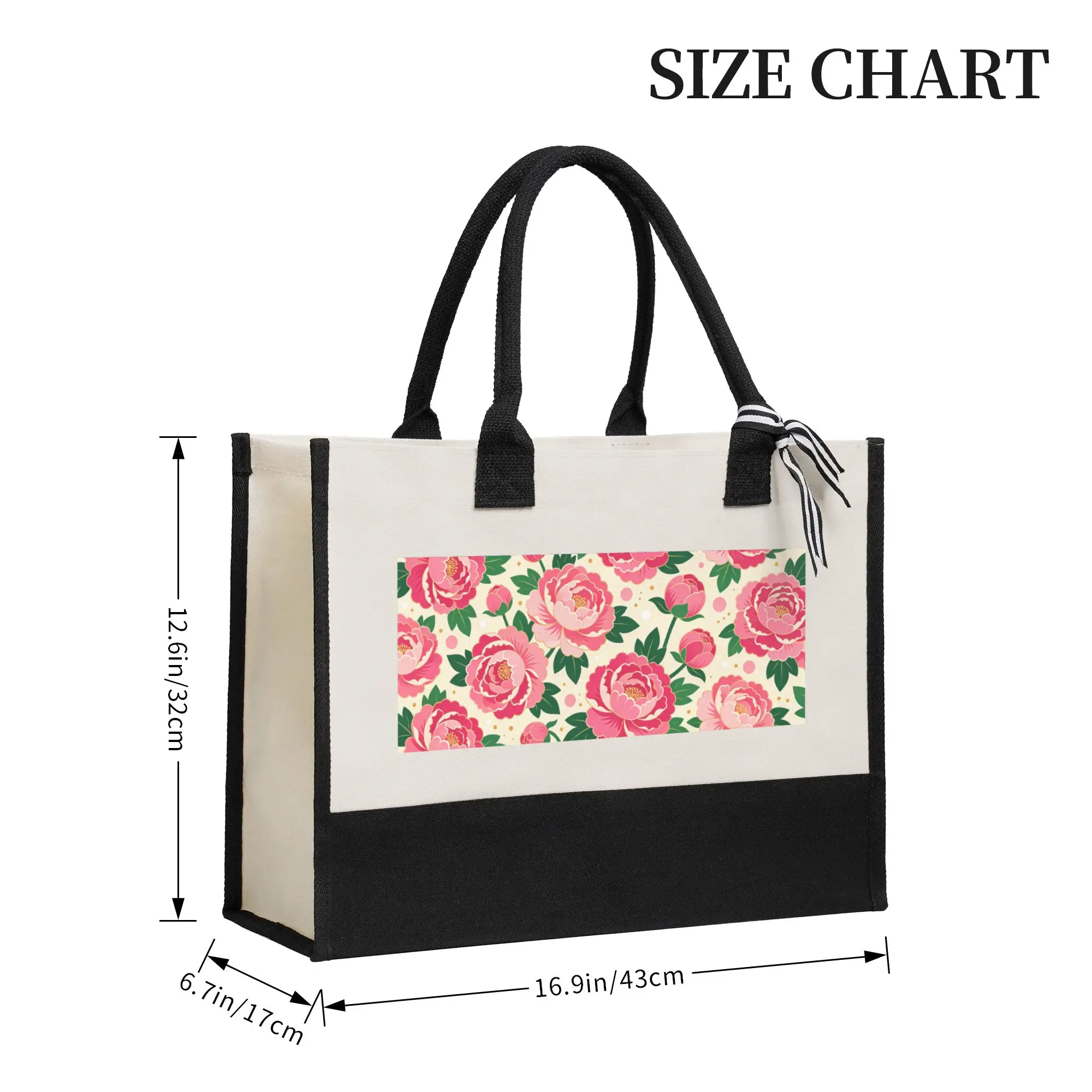 Floral Canvas Tote Bag Eco-Friendly Reusable Spliced Gift Handbag with Sturdy Handles for Shopping Travel Beach Work