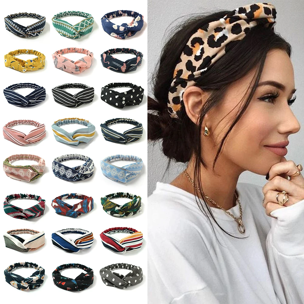 Nueva diadema con nudo estampado para mujer, diadema Vintage para niña, diadema de leopardo, accesorios para el cabello, vestido, lazos para el