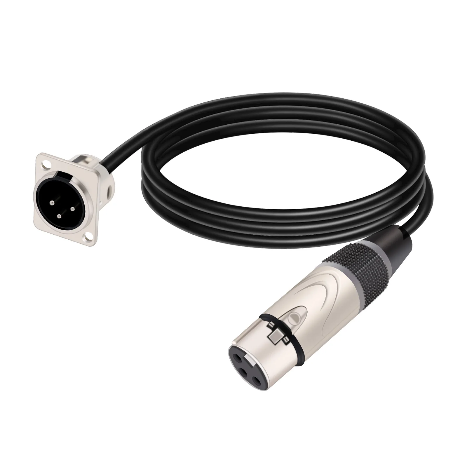 D Type 3Pin Male/Female XLR Panel Mount to Male/Female Plug Pass Through Audio Extension Cable No Solder for Pro Installations