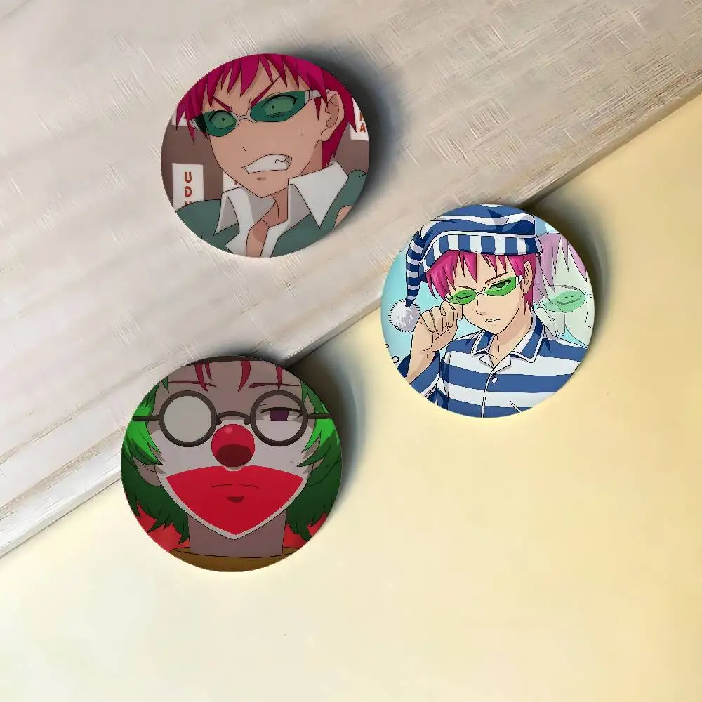 Saiki K Enamel Pins Round Badges Peripheral Lapel Pins Tinplate Round Brooch For Shoulder Bag Accessories Souvenir Gifts