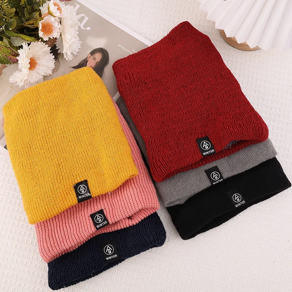 Plush Warm Knitted Ring Scarf Women Men Windproof Cold-proof Full Mask Tutdoor Cashmere Solid Neck Scarves Thick Fleece Muffler