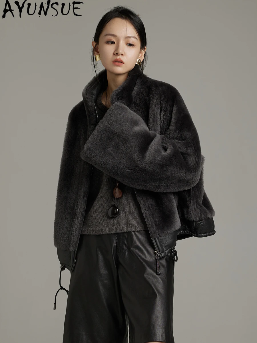 AYUNSUE-abrigo de piel de oveja Natural para mujer, chaqueta de cuero auténtico con cuello levantado, chaquetas de invierno, ropa de lujo para mujer, Ж???? onder
