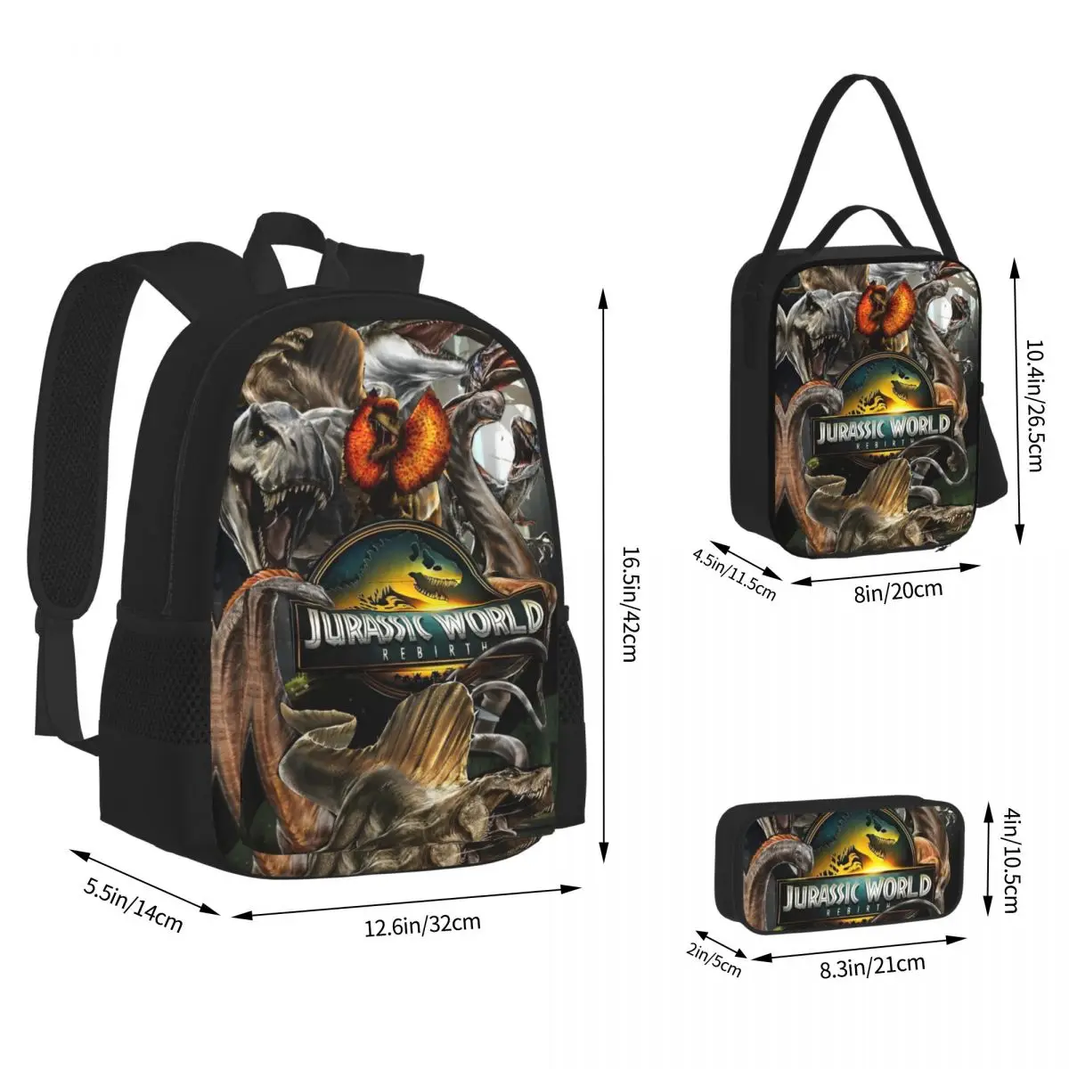 Dinosaur World Jurassic World 3pecs/set Ransel untuk Remaja Laptop Tas Kanvas Tas Makan Siang Tempat Pensil