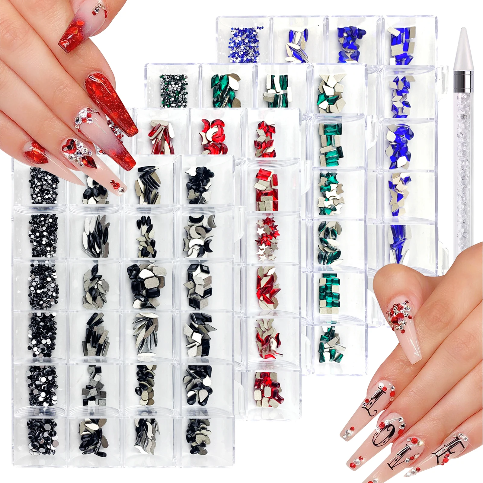 

24 Grids Nail Art Rhinestones Luxury Shiny Jewelry Set Multi-shapes Colorful Flatback Nail Charms Diamonds 3D Nails Accessories