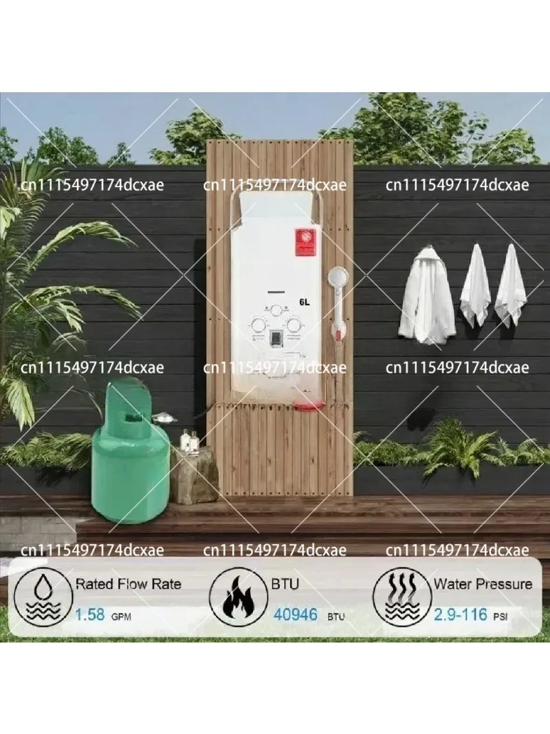 Outdoor 6L Propane Gas Tankless Water Heater Instant Heating with Shower Head for Camping Car Truck Tent