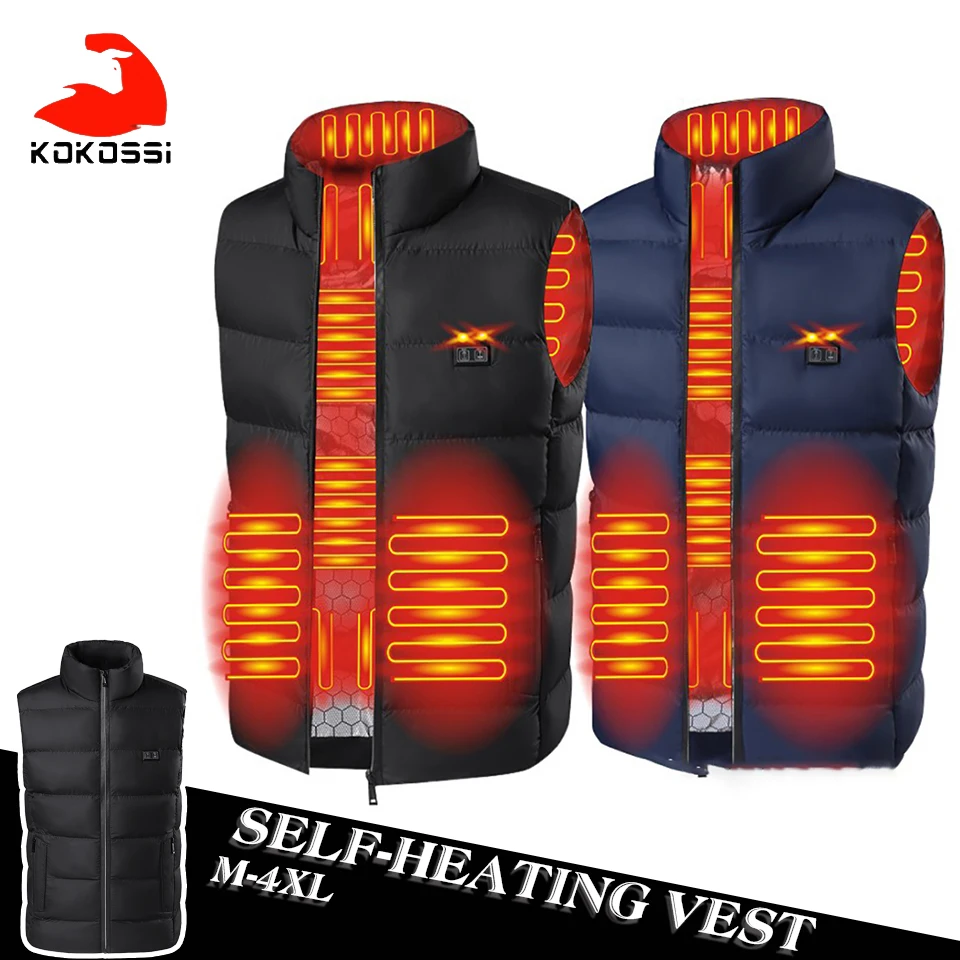 KoKossi Winter 9 Zone Heating Electric Heating Vest Unisex Sportswear Jackets Skiing Camping USB Self-heating Thermal Warm Coat