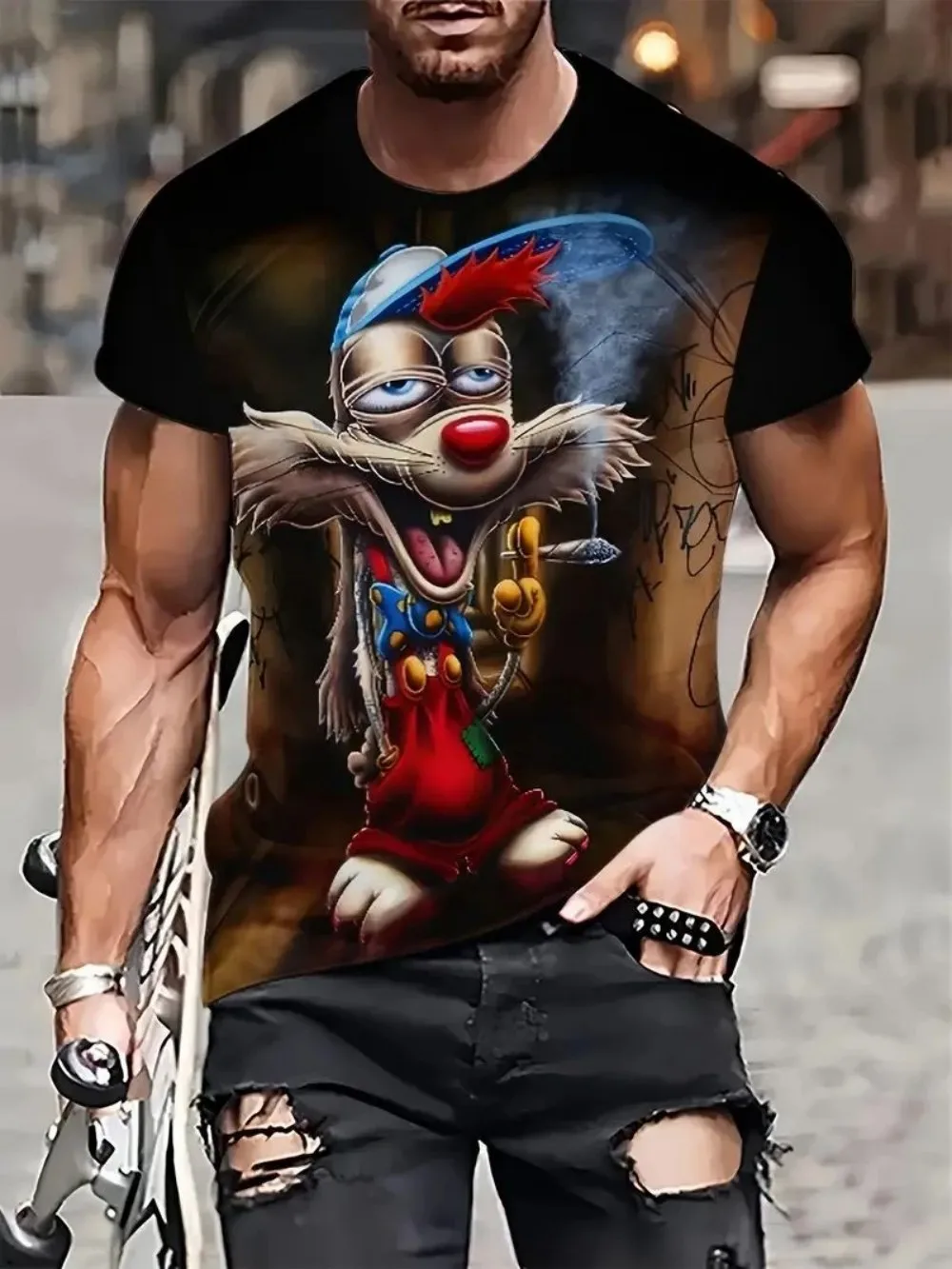 New 2025 Summer Men's Casual Breathable Cartoon Animal Printed Pattern Outdoor Urban Breathable Comfortable Round Neck T-shirt image 4