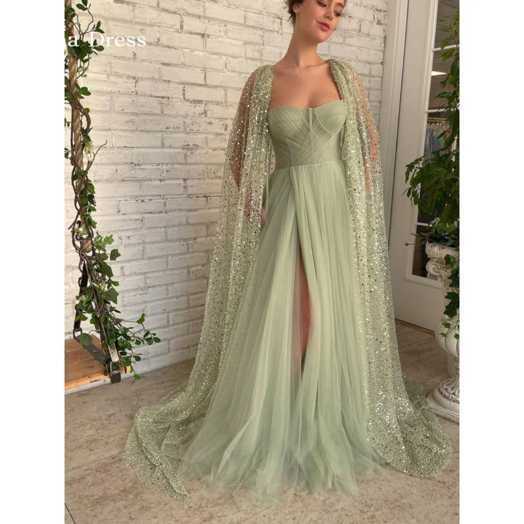 Anna Elegant Evening Dress Woman Shawl Heavy Evening Dresses 2024 Women gauze Green Luxury Dress for Weddings Side Slit Party