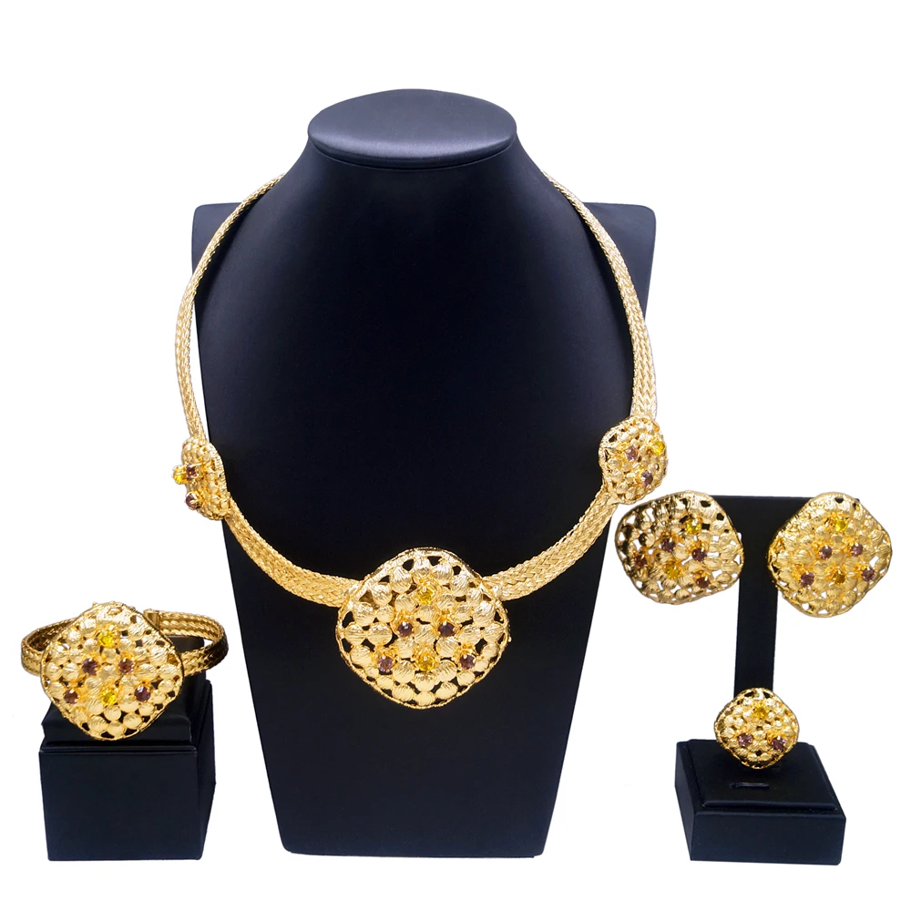 

Yulaili's new Brazilian gold-plated luxury jewelry 4-piece factory direct sales snake bone chain charm jewelry trend anniversary