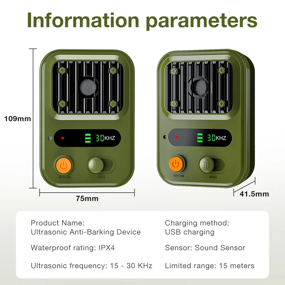 3 Modes Ultrasonic Dog Repeller Anti Barking Device USB Rechargeable Auto Bark Deterrent Devices Dog Barking Stopper