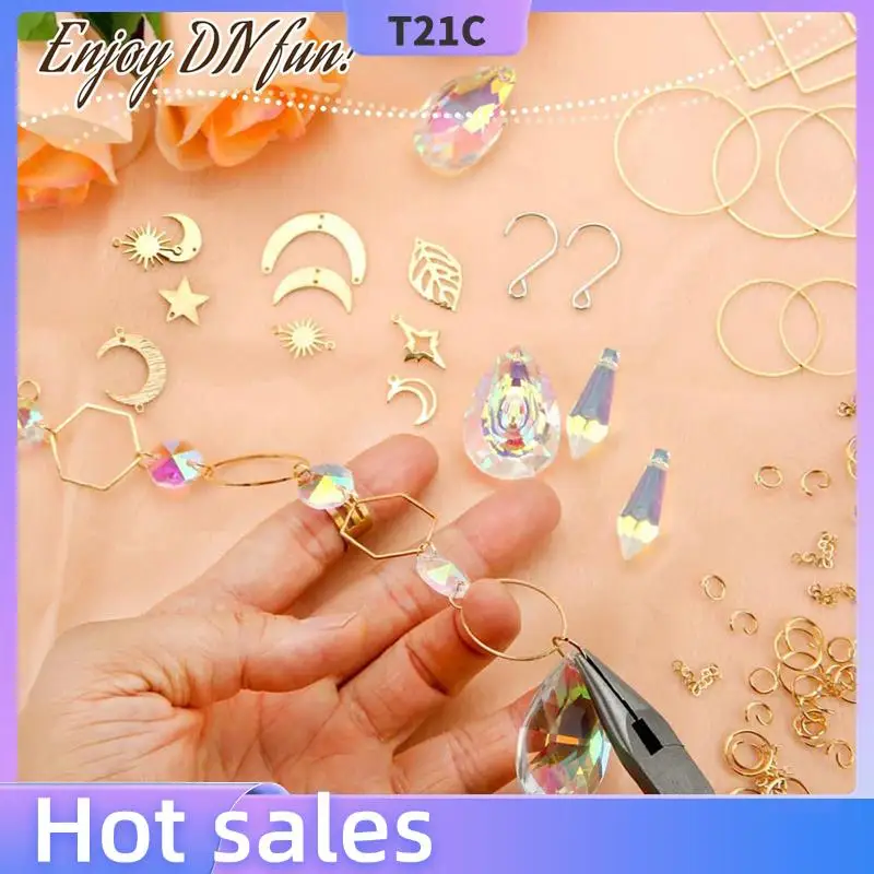 

T21C 400 Pcs Crystal Suncatcher,Sun Catchers With Crystals,Craft Kits For Adults, With Rainbow Maker, Prism, Pendants Gold