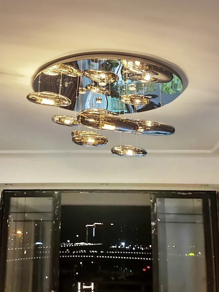 

Italian floating water drop living room light Nordic restaurant model house villa creative exhibition hall glass designer