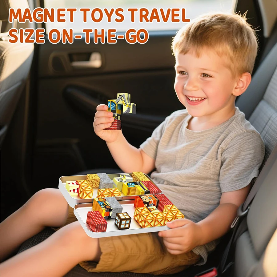 Blocs de Construction magnétiques pour enfants, jouets de voyage d'ingénierie STEM avec boîte en fer Portable, ensemble de Construction éducatif pour tout-petits