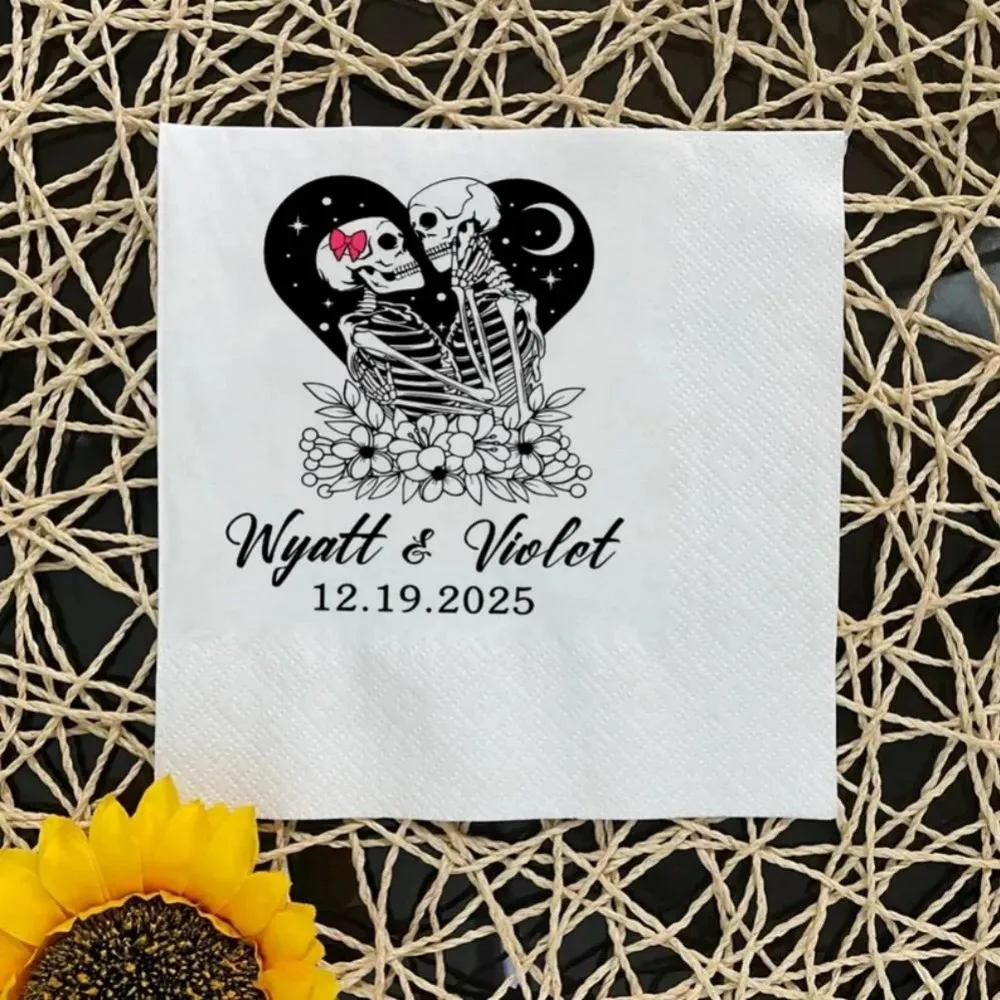 Servilletas personalizadas con forma de corazón y calavera, servilletas espeluznantes para bodas y Halloween, servilletas para fiestas temáticas de Halloween, servilletas esqueléticas para Halloween