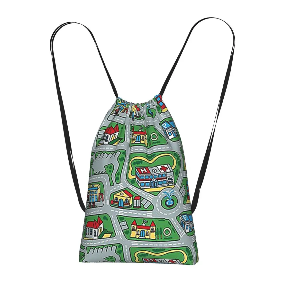 Car City Carpet Road Rug 90s Nostalgic Toy Backpacks Portable Drawstring Bundle Pocket Sports Bag Book Bags forManWoman Students