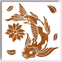 1pcs Lotus and Koi Painting Stencil Reusable PET Templates DIY Art Craft Wall Cut Stencils for Painting