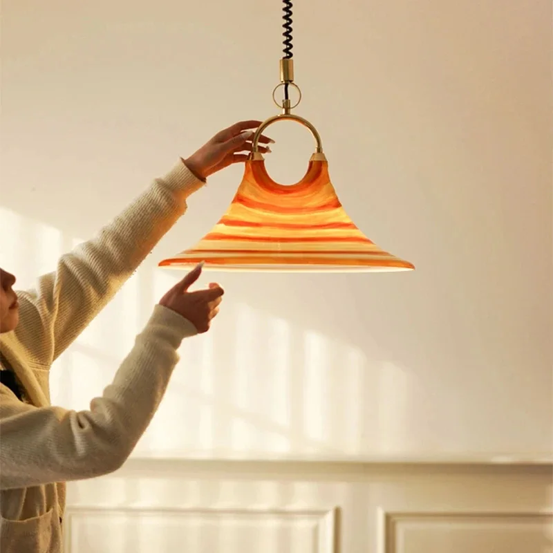 Horn Pendant Lights Nordic Bedroom Bedside Orange Hanging Lamp for Dining Room Suspension Droplight Indoor Lighting