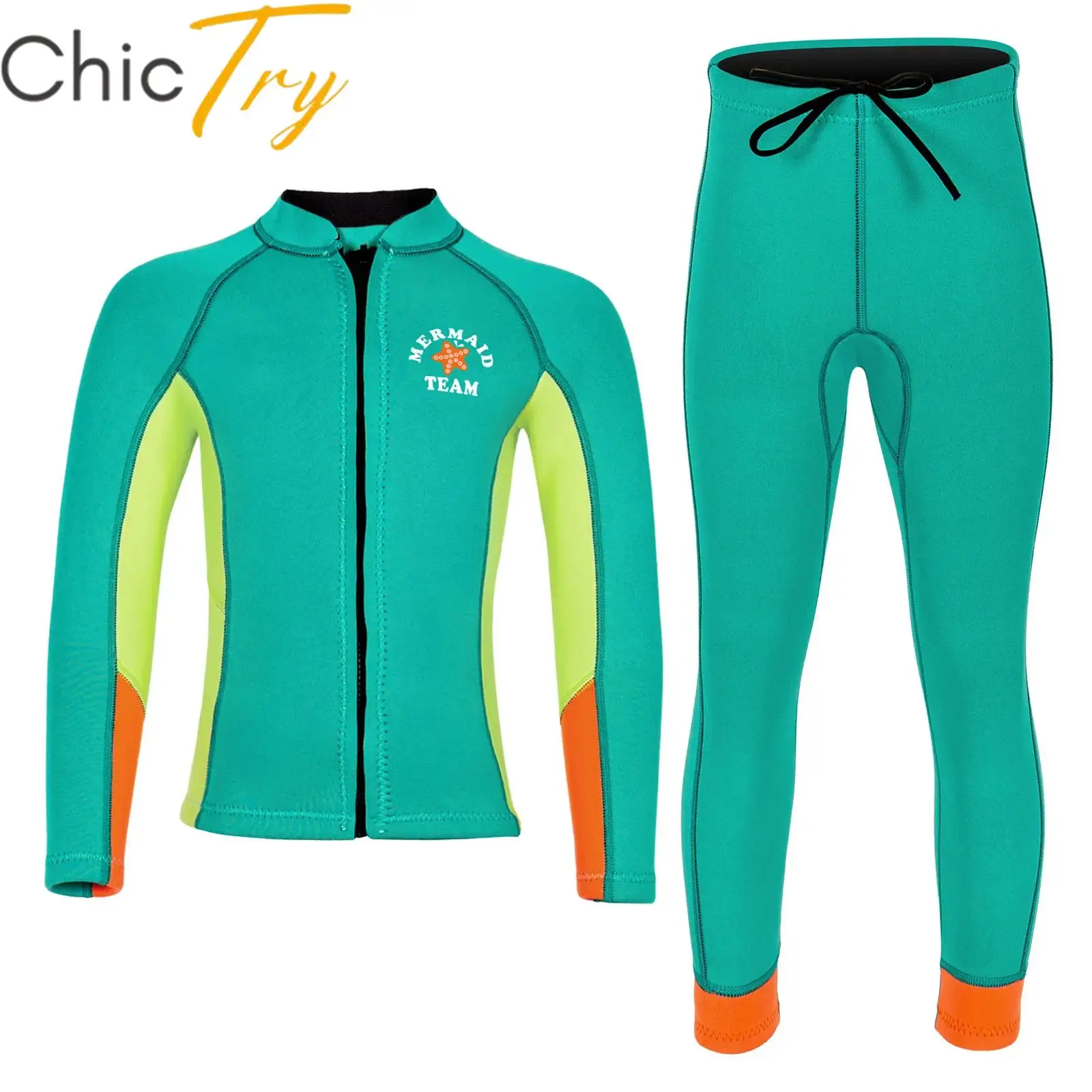 

Children 2.5mm Neoprene Swimsuit Long Sleeves Swim Tops and Swim Pants Set Wet Suit in Cold Water for Swimming Surfing Diving