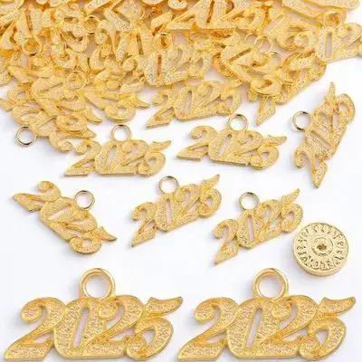 

100Pcs Number Pendant 2025 Alloy Charms for DIY Graduation Jewelry Making Necklace Bracelet Charms Number Pendant