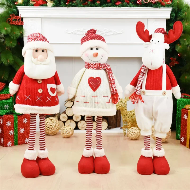 Plush Snowman Reindeer Santa Claus Toy with Retractable Legs Christmas Dolls Figure Children Gift Navidad Party Home Decoration