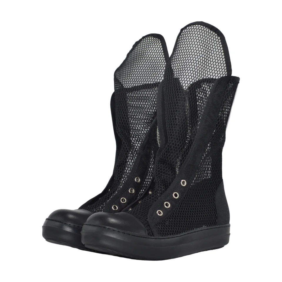 

Мужские высокие туфли с сеткой, женские кроссовки, роскошные кроссовки на шнуровке на молнии, летние уличные туфли с вентиляцией на плоской подошве, черные дизайнерские сандалии