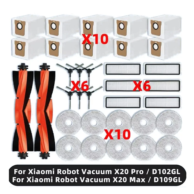 

ABBZ-Compatible For Xiaomi Robot Vacuum X20 Pro / X20 Max / D102GL / D109GL Spare Parts Main Side Brush Hepa Filter Mop Pad