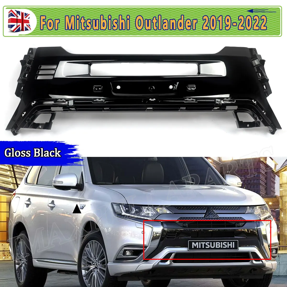 Black Front Bumper Center Cover Grille  For Mitsubishi Outlander 2019-2020 Front Bumper Center Cover Grille Plate Panel