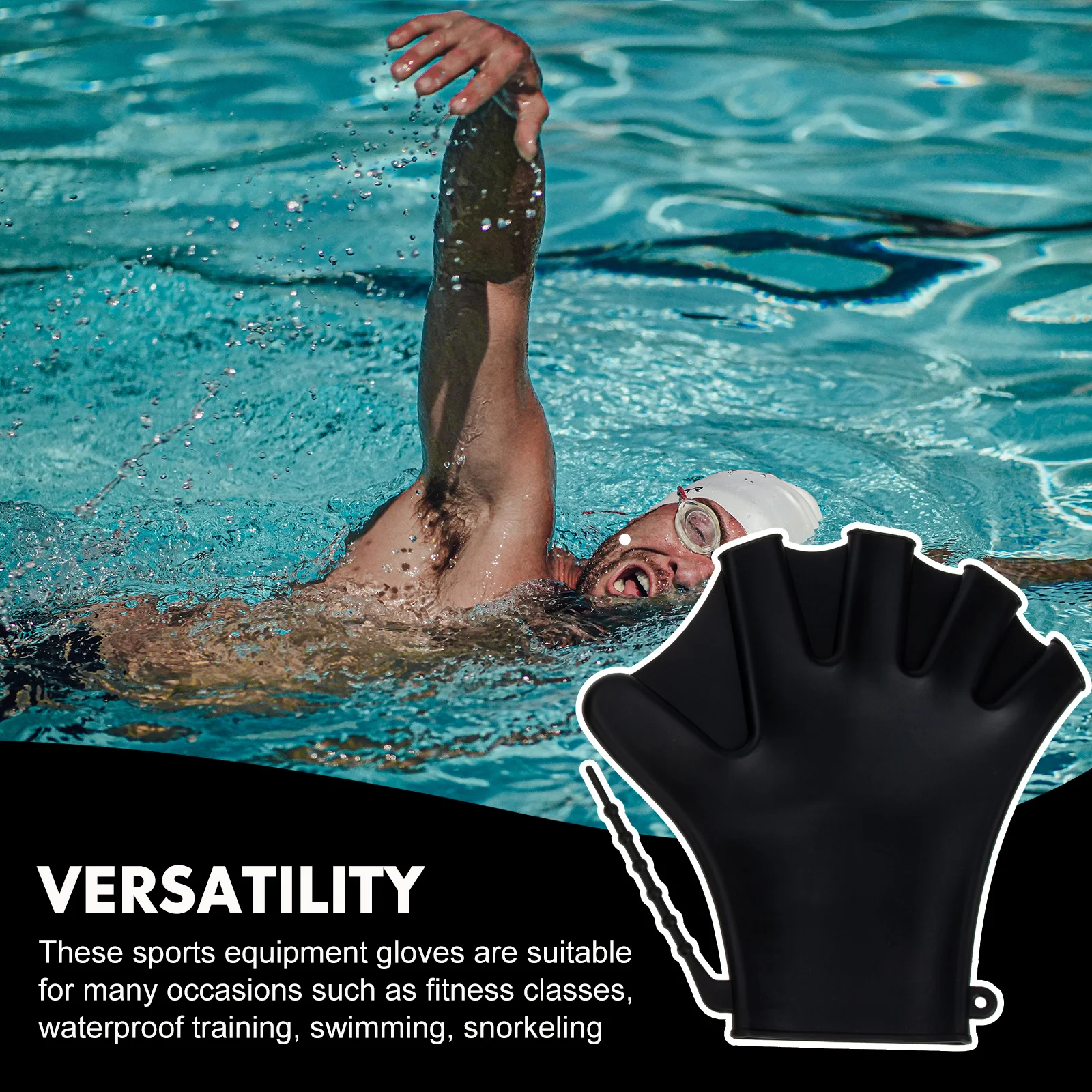 

1 Pair Silicone Swimming Gloves Water Fitness Diving Adjustable Swim Paddles Durable Unisex Pool Training Hand Covers