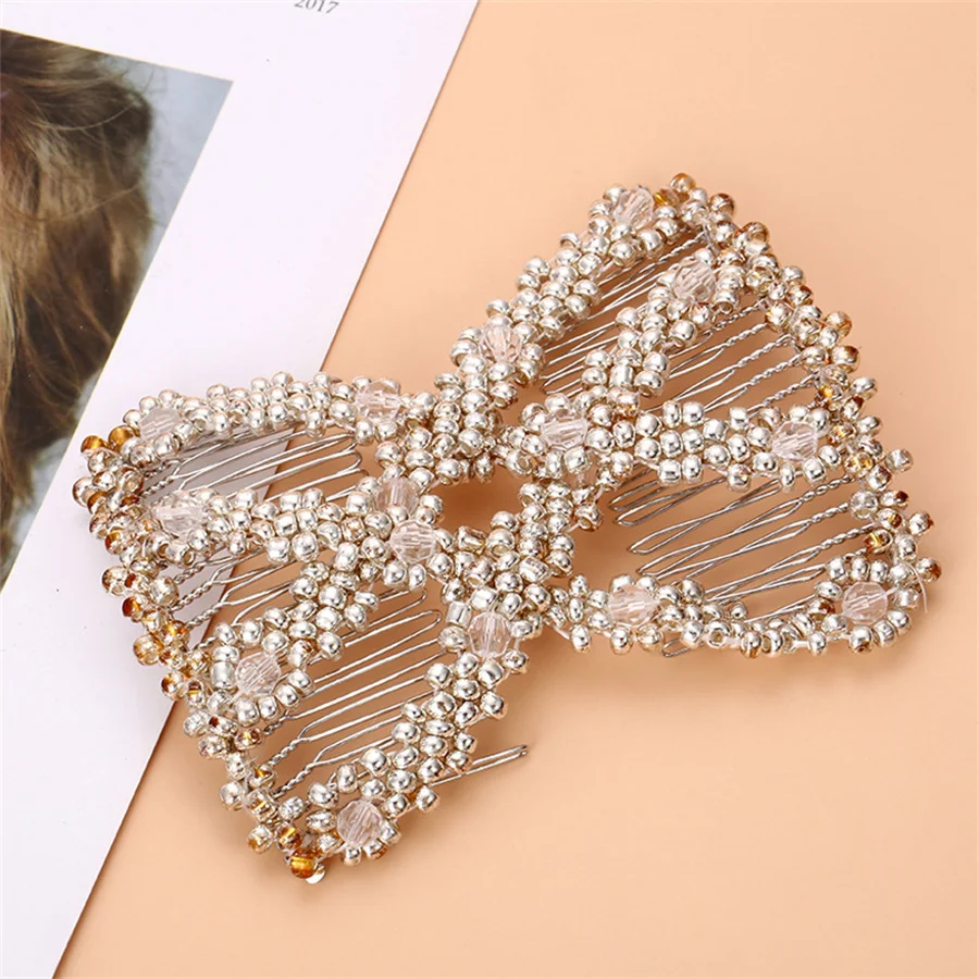 2023 new Fashion Professional Hair Comb Ladies Magic Beads Elasticity Double Bead String Clamp hairpin Hairstyle Styling Tool