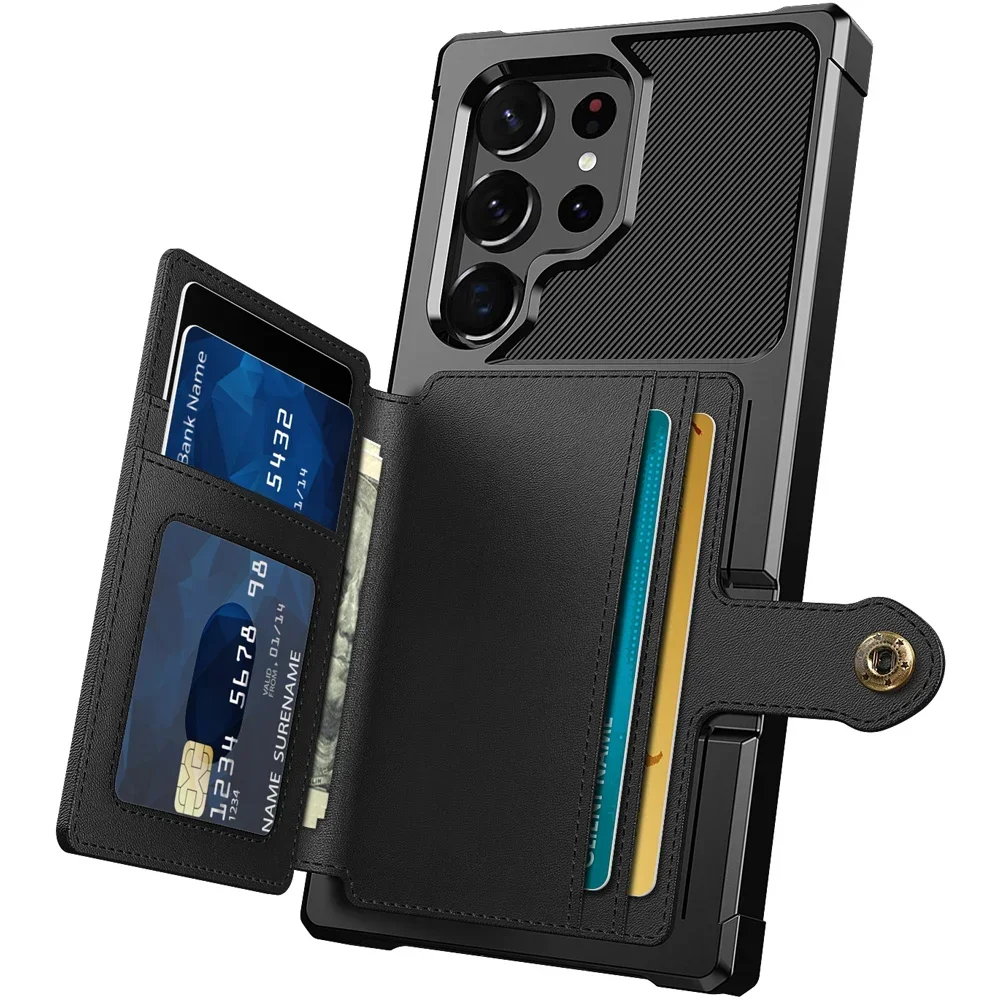

Для Samsung Galaxy S25 S24 S23 Ultra S25 Plus Чехол для кредитной карты из искусственной кожи с откидной крышкой и держателем для фотографий Жесткая задняя крышка