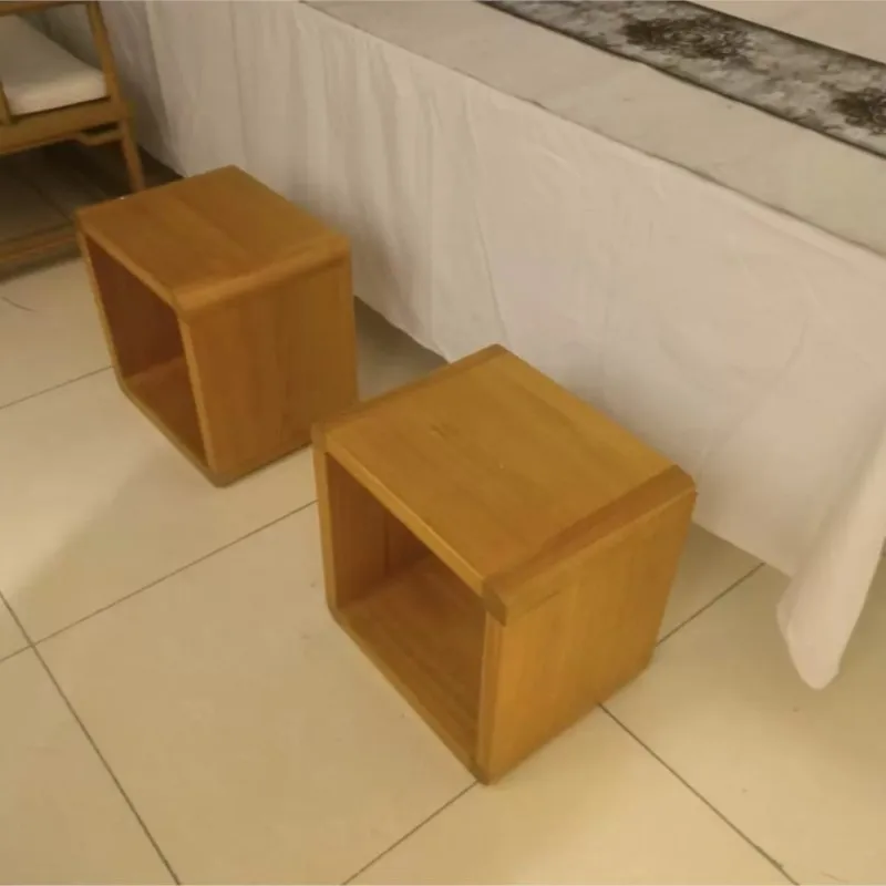 Silent anti slip mat, living room low stool, creative square solid wood stacking, shoe changing and storage, children's stoolS
