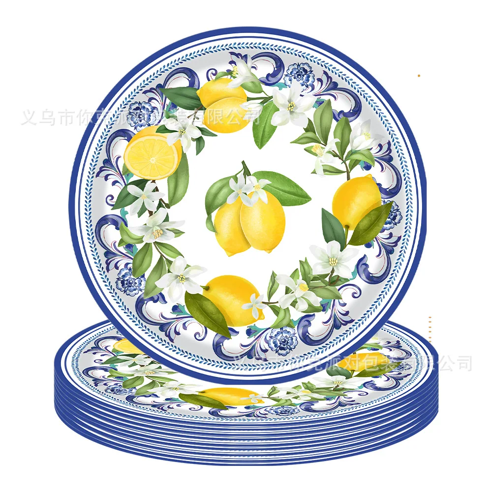 Lemon Bridal Shower Plates and Napkins Sets Bridal Shower Party Favors Blue Bridal Shower Decorations Lemon Plates Disposable