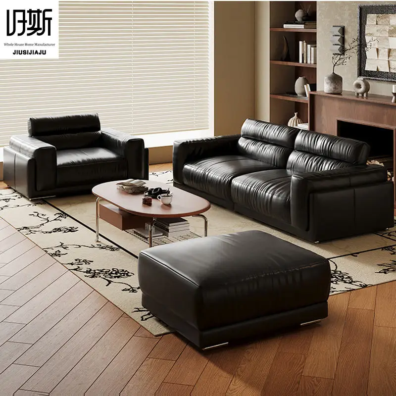 Modern Living Room Sectional Sofa With Comfort Cushions And Genuine Leather Upholstery For Family Seating And Home Lounge Use