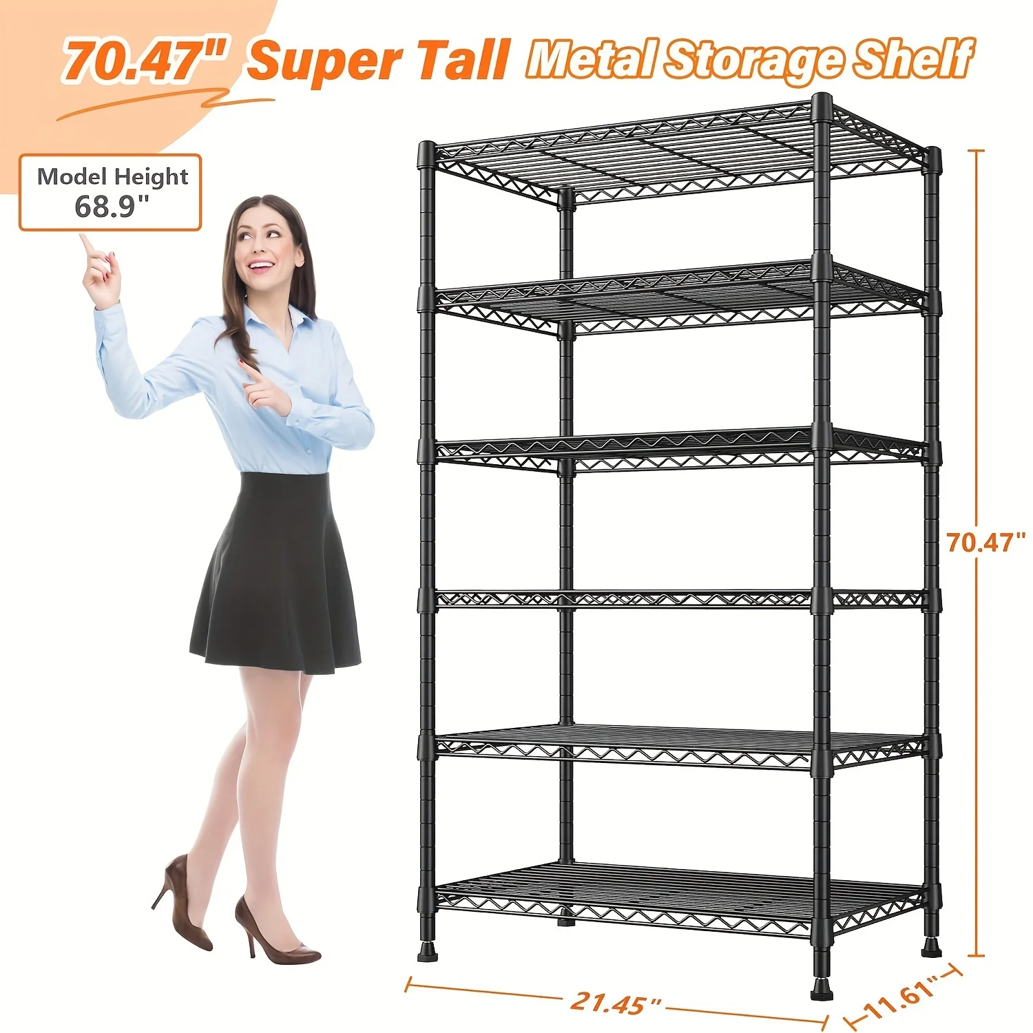 70 Tall 6-Wire Shelving Unit - Sturdy Metal Storage Rack with Adjustable Detachable Shelves for Commercial, Garage, Kitchen