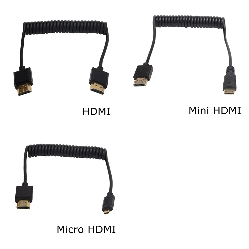 Up Down Right Left Angle Mini HDMI-compatible 2.0 Micro HDMI-compatible Super Soft Thin stretch Spring Curl Cable 30cm-1.2m