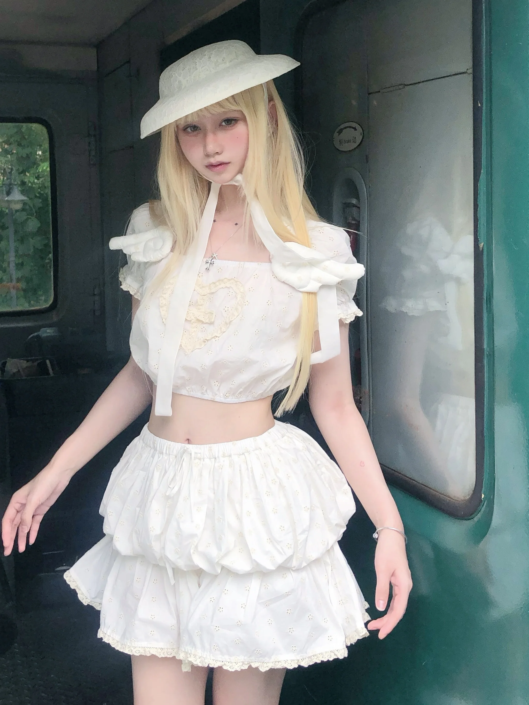 

Оригинальный комплект MonddoM с кружевной отделкой и дизайном «Крест и сердце», юбка с ангельскими крыльями, дышащий хлопок, повседневная одежда