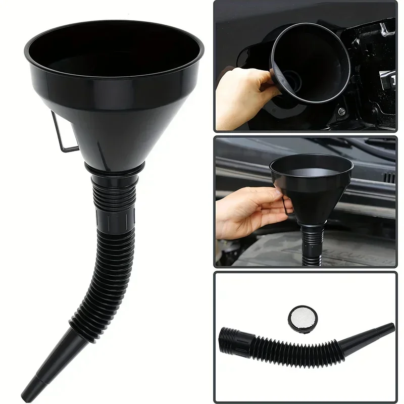 1 Pc Multi Functional Flexible Automotive Fuel Funnel: Spill-Proof Refueling & Oil Changing Tool with Wide Mouth & Handle