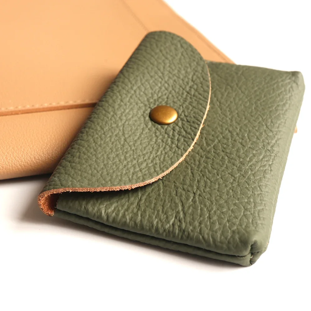 Personalize Genuine Leather Card Holder Simple Classic Soft Cowhide Coin Purse Engrave Letter Mini Envelope Business Card Sleeve