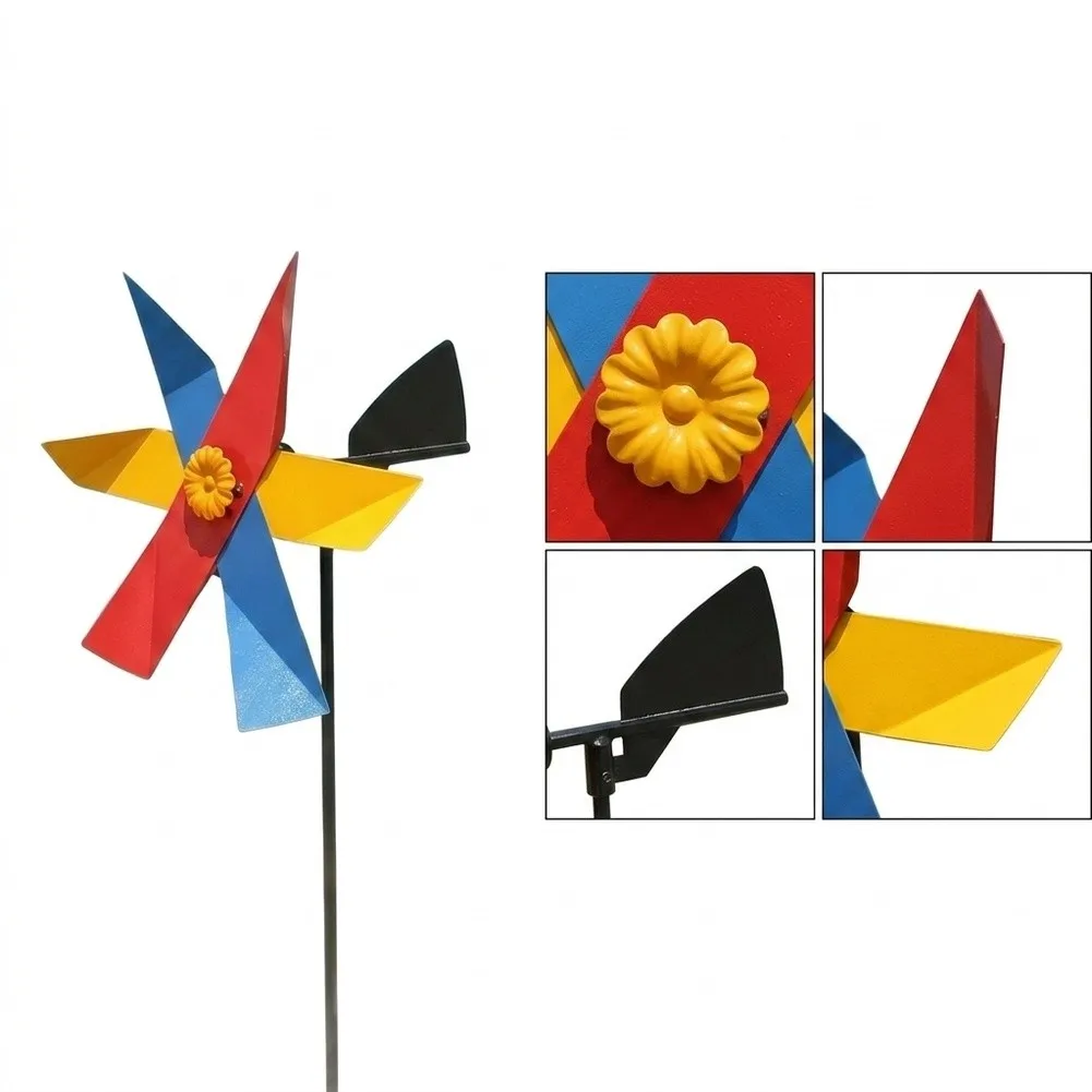 Colorful Lawn Ornament Garden Wind Spinner 360 Degree Rotating Design Multi-blade Structure Ground Stake Included