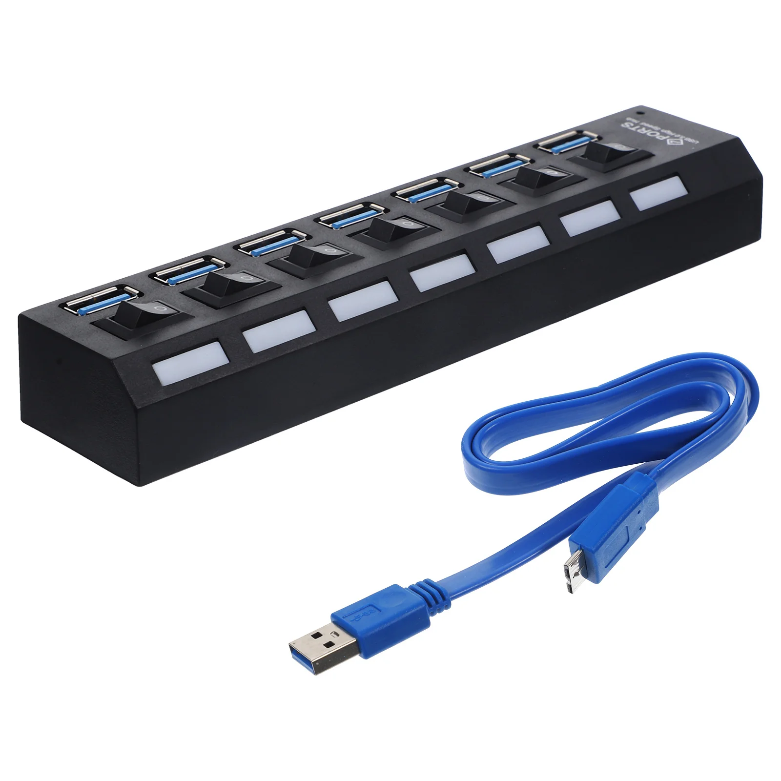 

7 Port USB Hub 3.0 Powered High-Speed Data Transfer Splitter with on Off LED Indicator Multi USB Port Hub for Computer