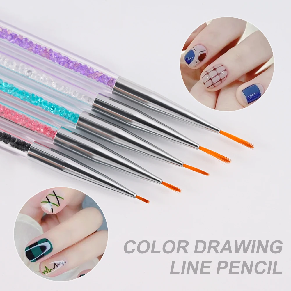 5PCS Double-End Nail Design Brushes Dotting Pen,Multifunctional Liner Brush for Nails Gel Polish Painting Brush for Ombre Nails